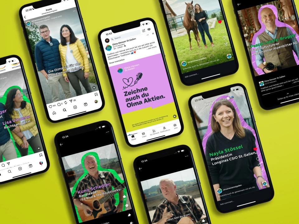 Mehrere Smartphone Devices mit Social Media Content der Kampagne